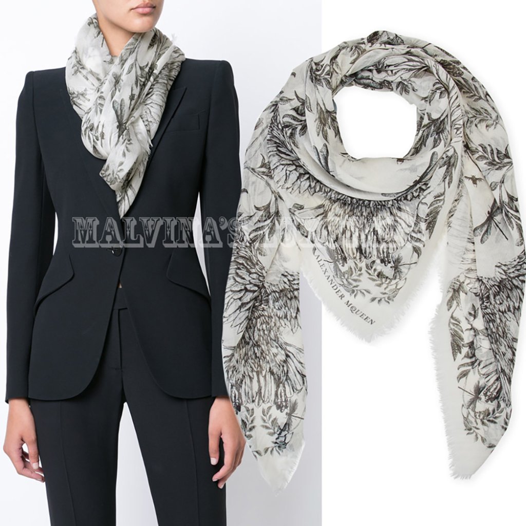 Alexander Mcqueen Scarf Eagle Dragonfly Print Signature Silk Modal Square 54"